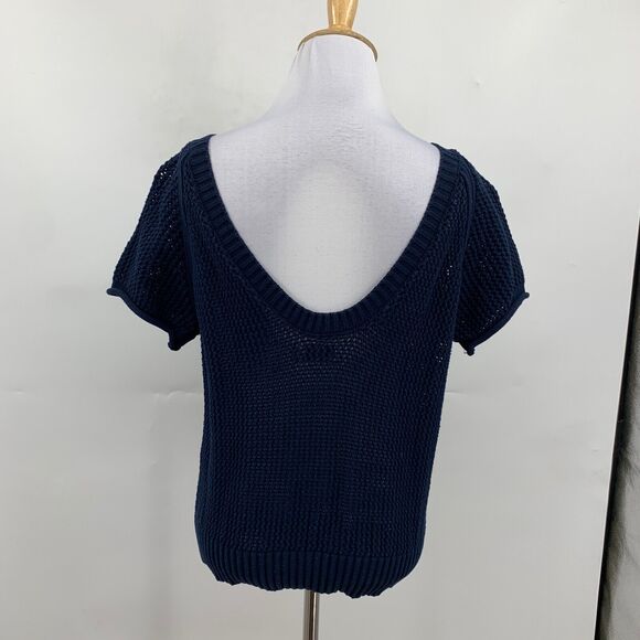 Frame Shirt Womens XS Extra Small Navy Open Stitch Knitted Short Sleeve Sweater - Picture 5 of 10